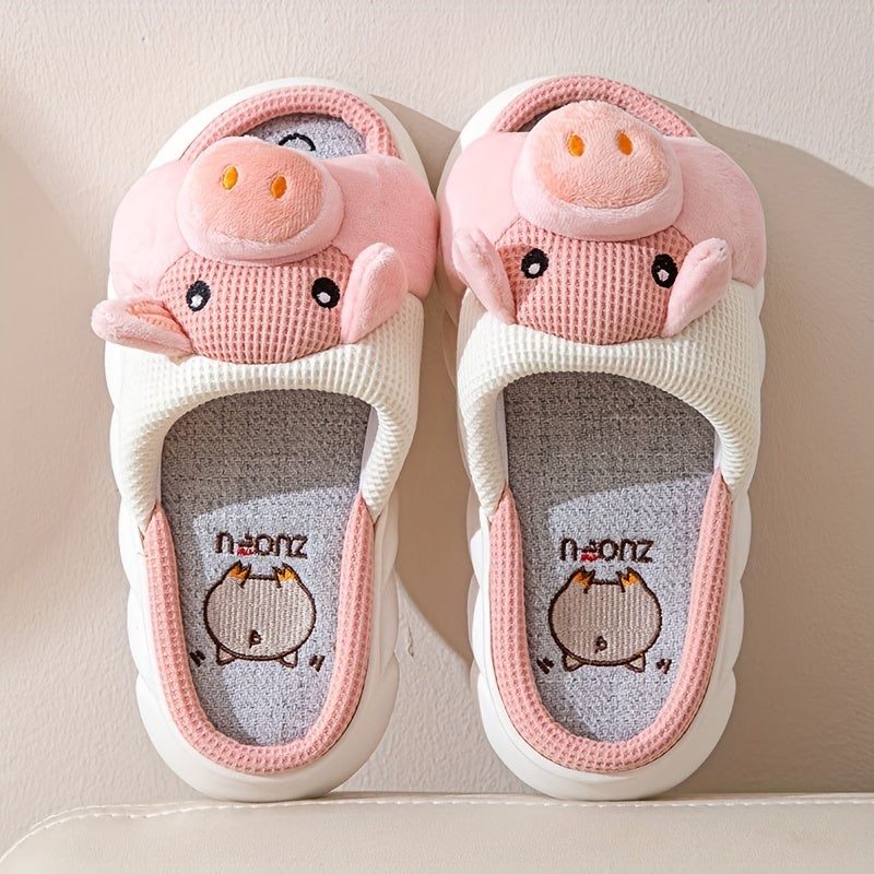 Adorable Kawaii Cartoon Pig Slippers for Women - Ultra-Comfortable Open-Toe Slip-On Shoes with Soft Cushioning, Breathable Mesh Panels, and Sturdy Platform Soles - Cute Animal Design, Perfect for Lounging Around, Sleeping, or