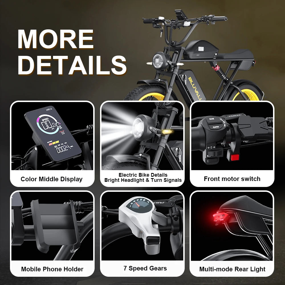 52V 23ah Dual Batteries 2000w Electric Mountain Bike Dual Motors 20 Inch Fat Tire Ebike Dual Suspension Electr Bike