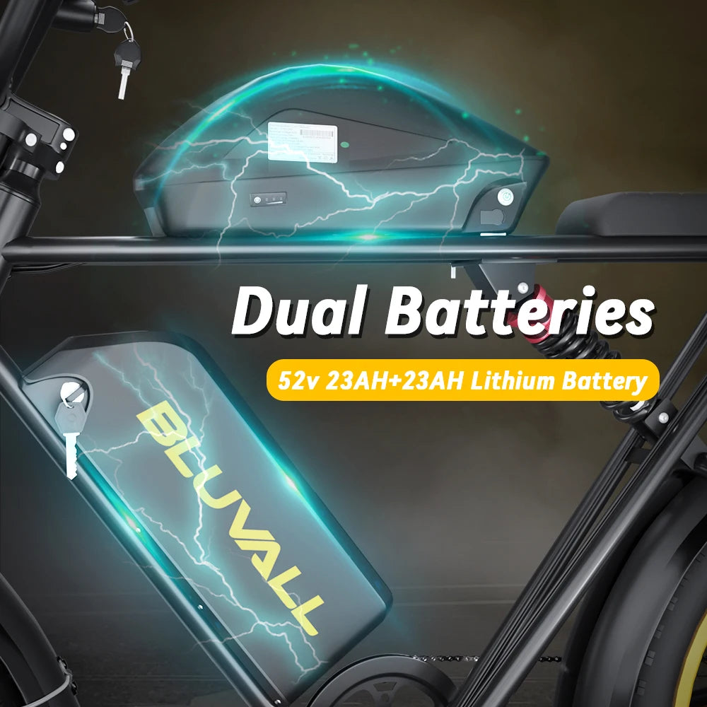 52V 23ah Dual Batteries 2000w Electric Mountain Bike Dual Motors 20 Inch Fat Tire Ebike Dual Suspension Electr Bike