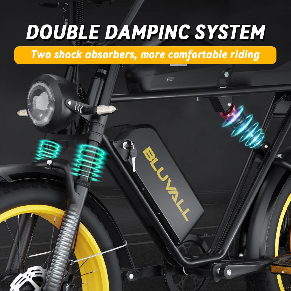 52V 23ah Dual Batteries 2000w Electric Mountain Bike Dual Motors 20 Inch Fat Tire Ebike Dual Suspension Electr Bike
