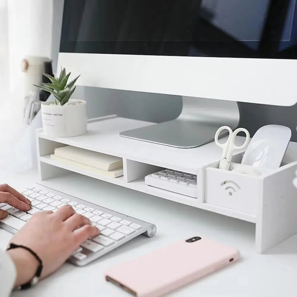 Desktop Computer Monitor Stand Modern Design Multi Compartment Laptop Heightening Holder for Home School Office Desktop Shelf