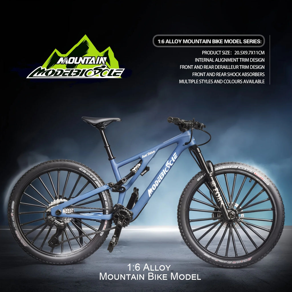 1:6 Scale Alloy Mountain Bike Model Realistic Gear Toy with Front & Rear Shock Absorbers Christmas Gifts for Bicycle Enthusiasts