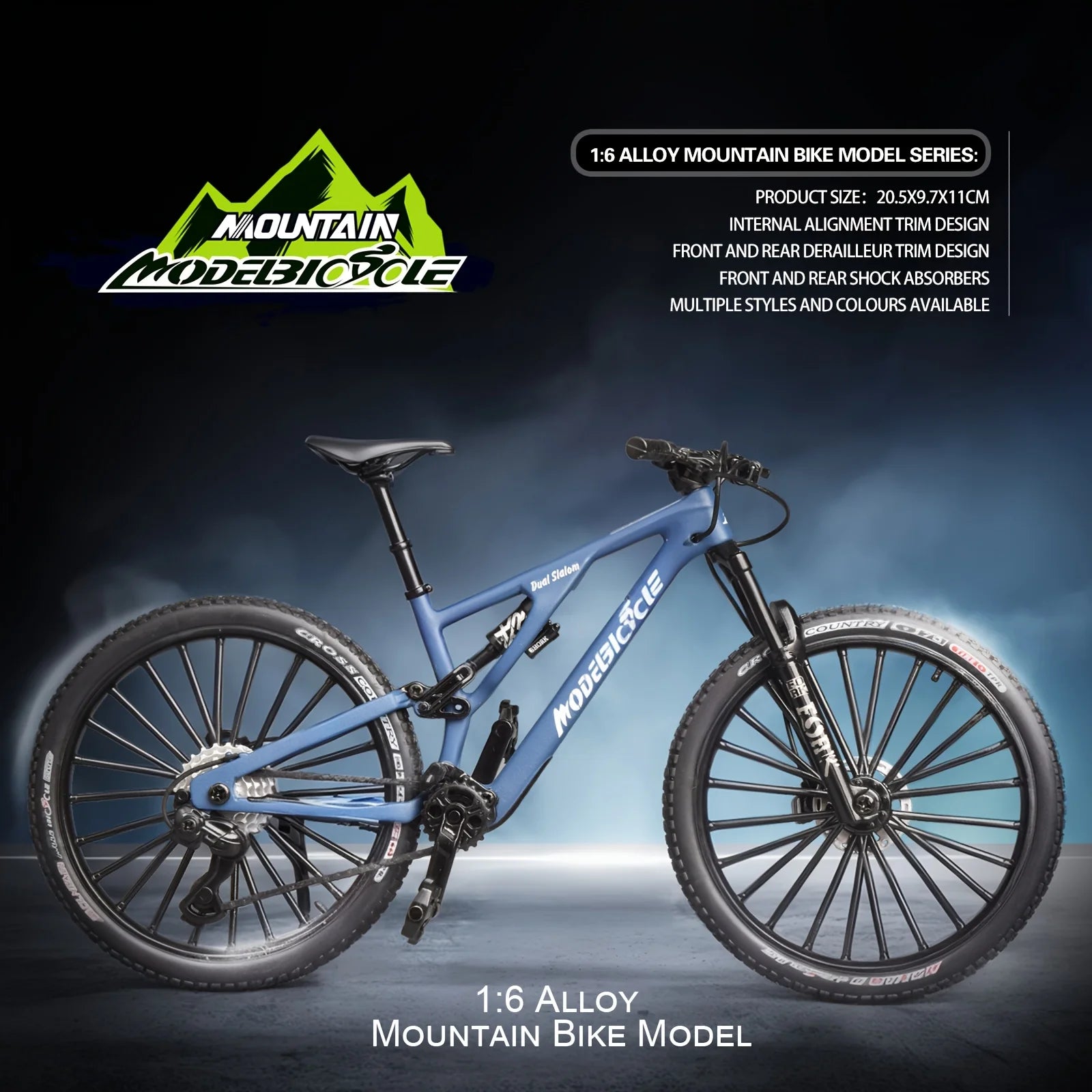 1:6 Scale Alloy Mountain Bike Model Realistic Gear Toy with Front & Rear Shock Absorbers Christmas Gifts for Bicycle Enthusiasts