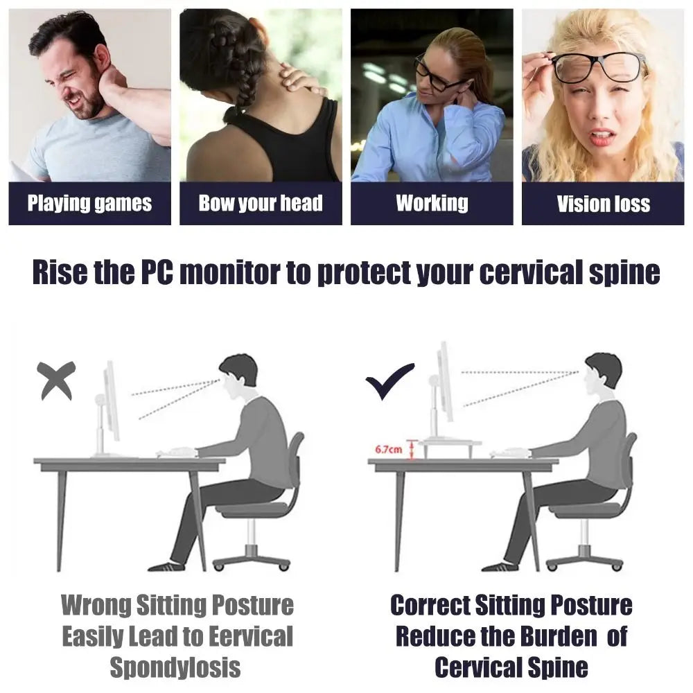 Desktop Computer Monitor Stand Modern Design Multi Compartment Laptop Heightening Holder for Home School Office Desktop Shelf