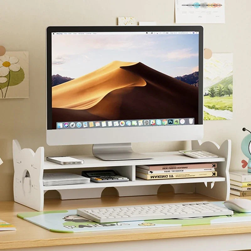 Desk Monitor Holder Elevated Computer Monitor Screen Stand Rack Desktop Storage Holder Reduce Neck Strain For Game Office