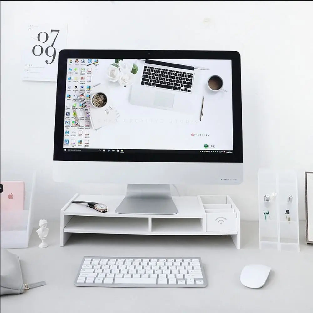 Desktop Computer Monitor Stand Modern Design Multi Compartment Laptop Heightening Holder for Home School Office Desktop Shelf