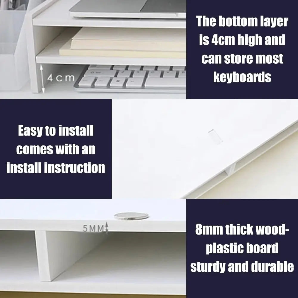 Desktop Computer Monitor Stand Modern Design Multi Compartment Laptop Heightening Holder for Home School Office Desktop Shelf