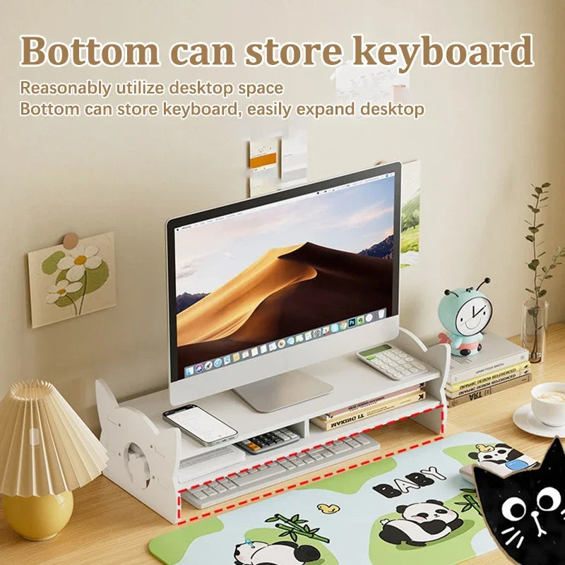 Desk Monitor Holder Elevated Computer Monitor Screen Stand Rack Desktop Storage Holder Reduce Neck Strain For Game Office