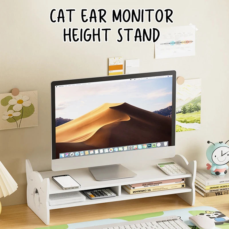Desk Monitor Holder Elevated Computer Monitor Screen Stand Rack Desktop Storage Holder Reduce Neck Strain For Game Office