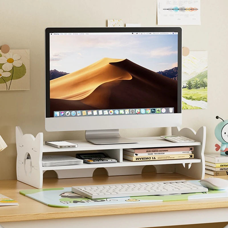 Desk Monitor Holder Elevated Computer Monitor Screen Stand Rack Desktop Storage Holder Reduce Neck Strain For Game Office