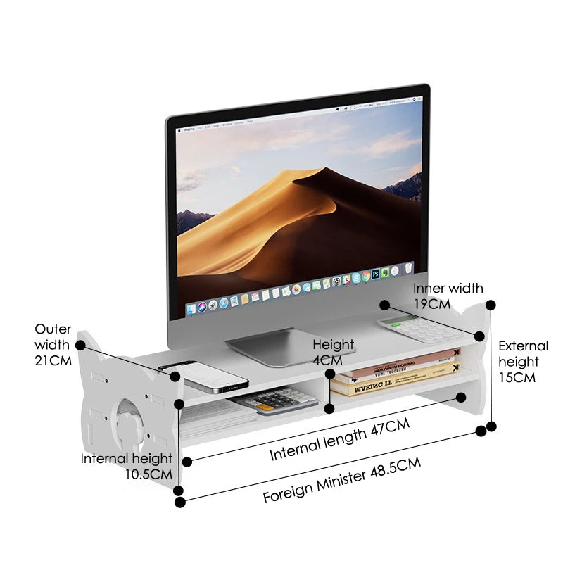 Desk Monitor Holder Elevated Computer Monitor Screen Stand Rack Desktop Storage Holder Reduce Neck Strain For Game Office