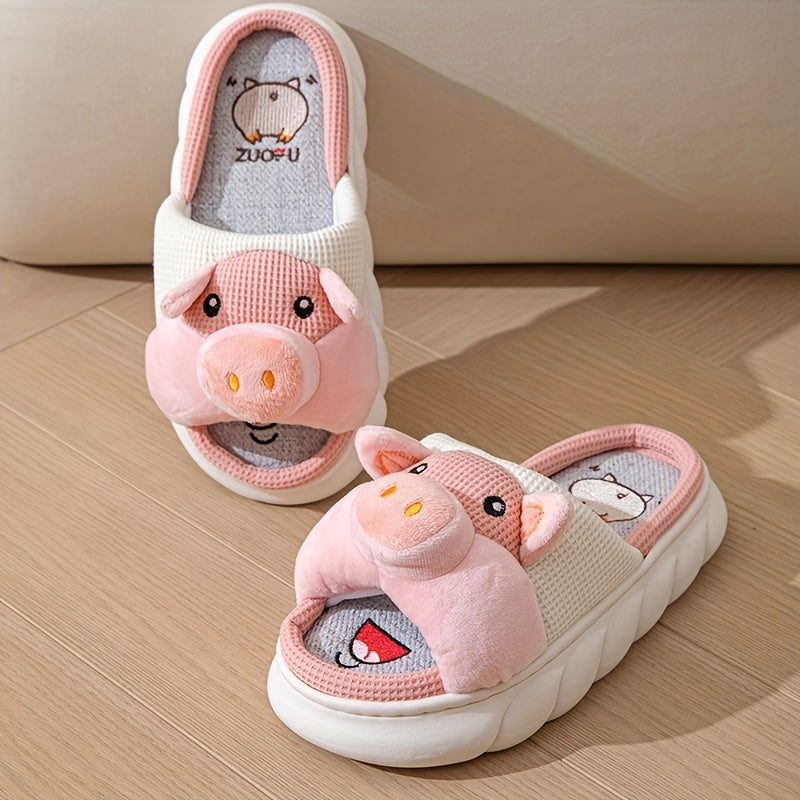 Adorable Kawaii Cartoon Pig Slippers for Women - Ultra-Comfortable Open-Toe Slip-On Shoes with Soft Cushioning, Breathable Mesh Panels, and Sturdy Platform Soles - Cute Animal Design, Perfect for Lounging Around, Sleeping, or